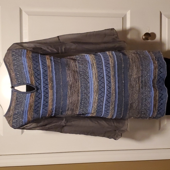 Free People Knitted Women's Linen Blue/Gray Long Sleeve Top - Size Medium - Picture 4 of 9